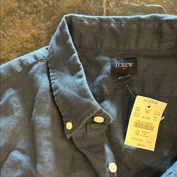 J. Crew Navy blue Linen Short-Sleeve Button-Down Shirt, size XL - Picture 3 of 5